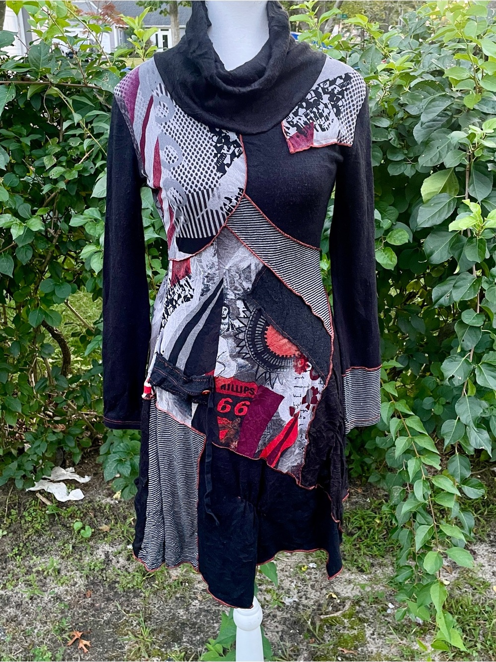 Y2K Euro Dress Patchwork Mockneck Sheer Mesh Made in France